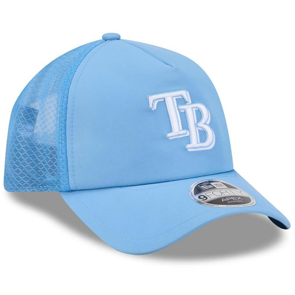 Tampa Bay Rays New Era 2026 Batting Practice Apex 9FORTY Adjustable Trucker Hat - Light Blue Hats
