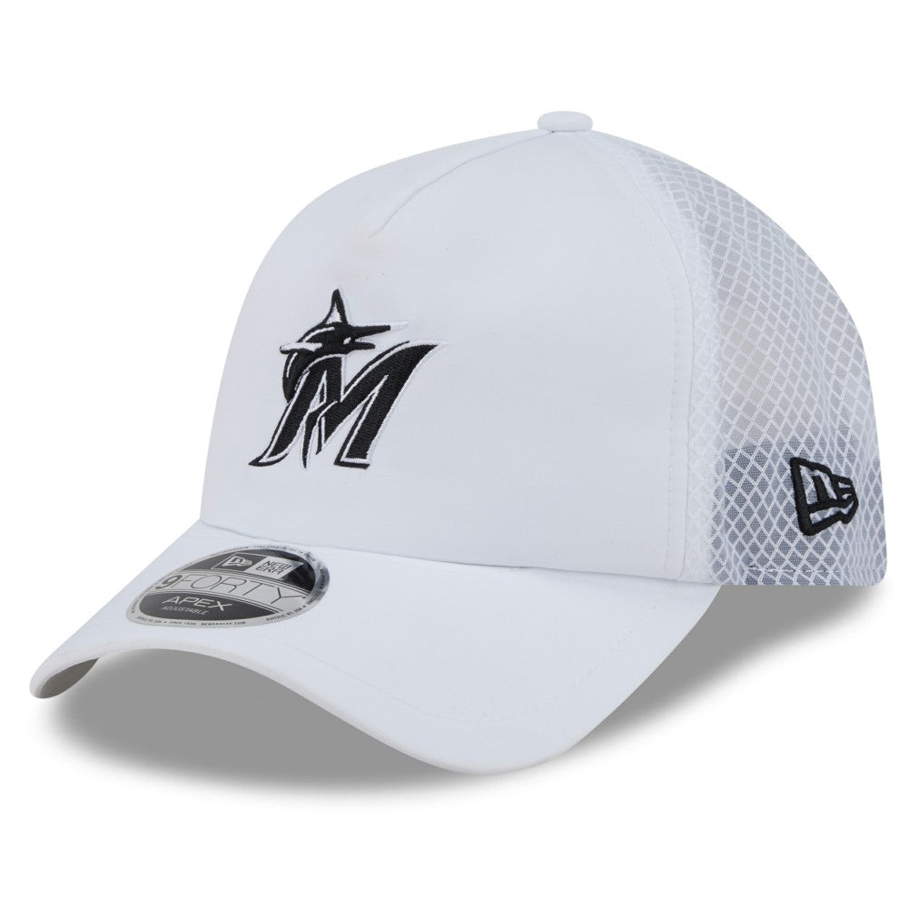 Miami Marlins New Era 2026 Batting Practice Apex 9FORTY Adjustable Trucker Hat - White Hats