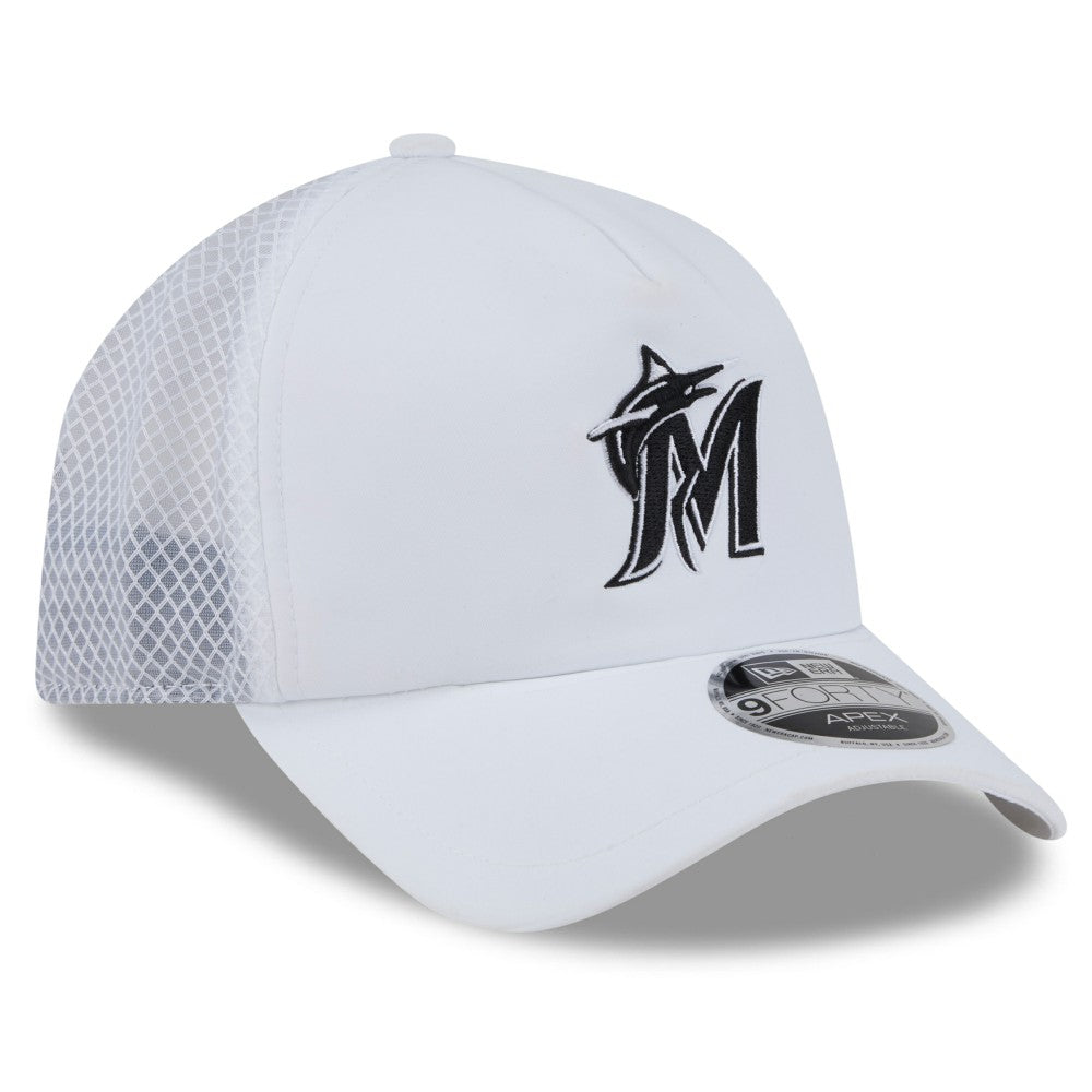 Miami Marlins New Era 2026 Batting Practice Apex 9FORTY Adjustable Trucker Hat - White Hats