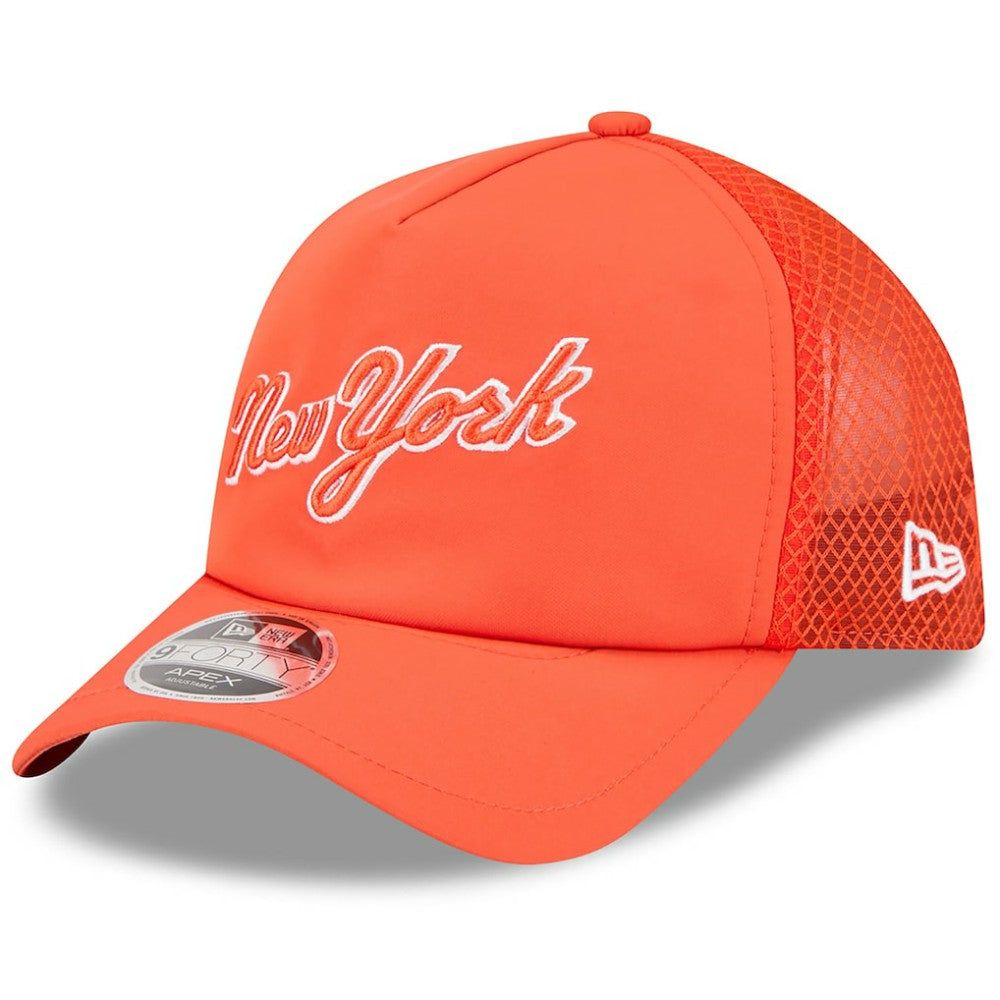 New York Mets New Era 2026 Batting Practice Apex 9FORTY Adjustable Trucker Hat - Orange Hats