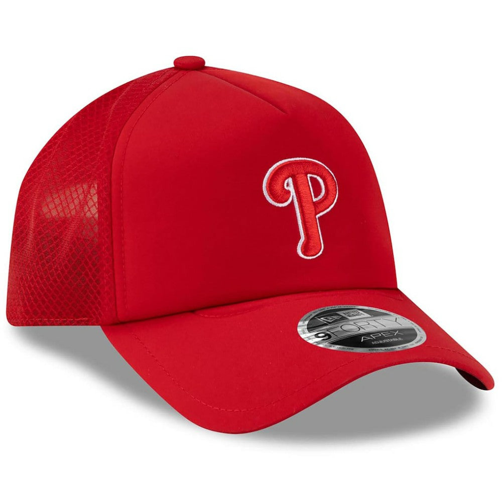 Philadelphia Phillies New Era 2026 Batting Practice Apex 9FORTY Adjustable Trucker Hat - Red Hats
