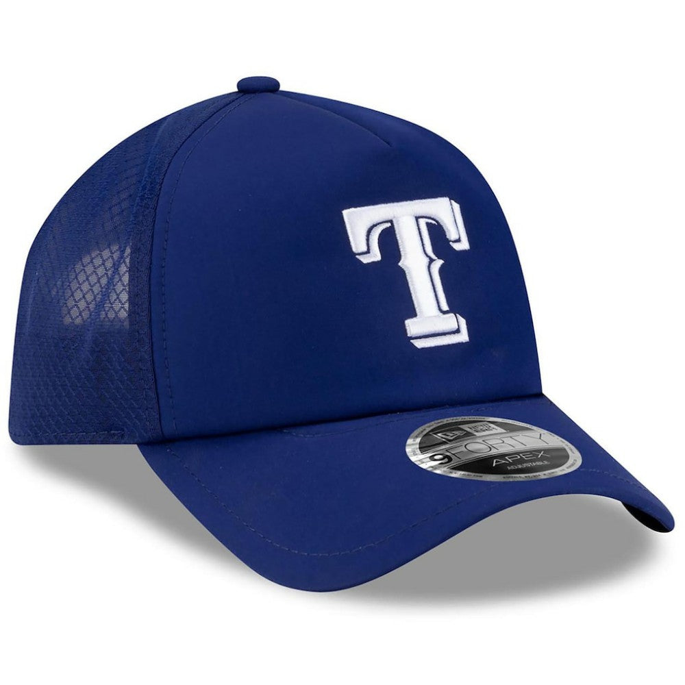 Texas Rangers New Era 2026 Batting Practice Apex 9FORTY Adjustable Trucker Hat - Royal Hats