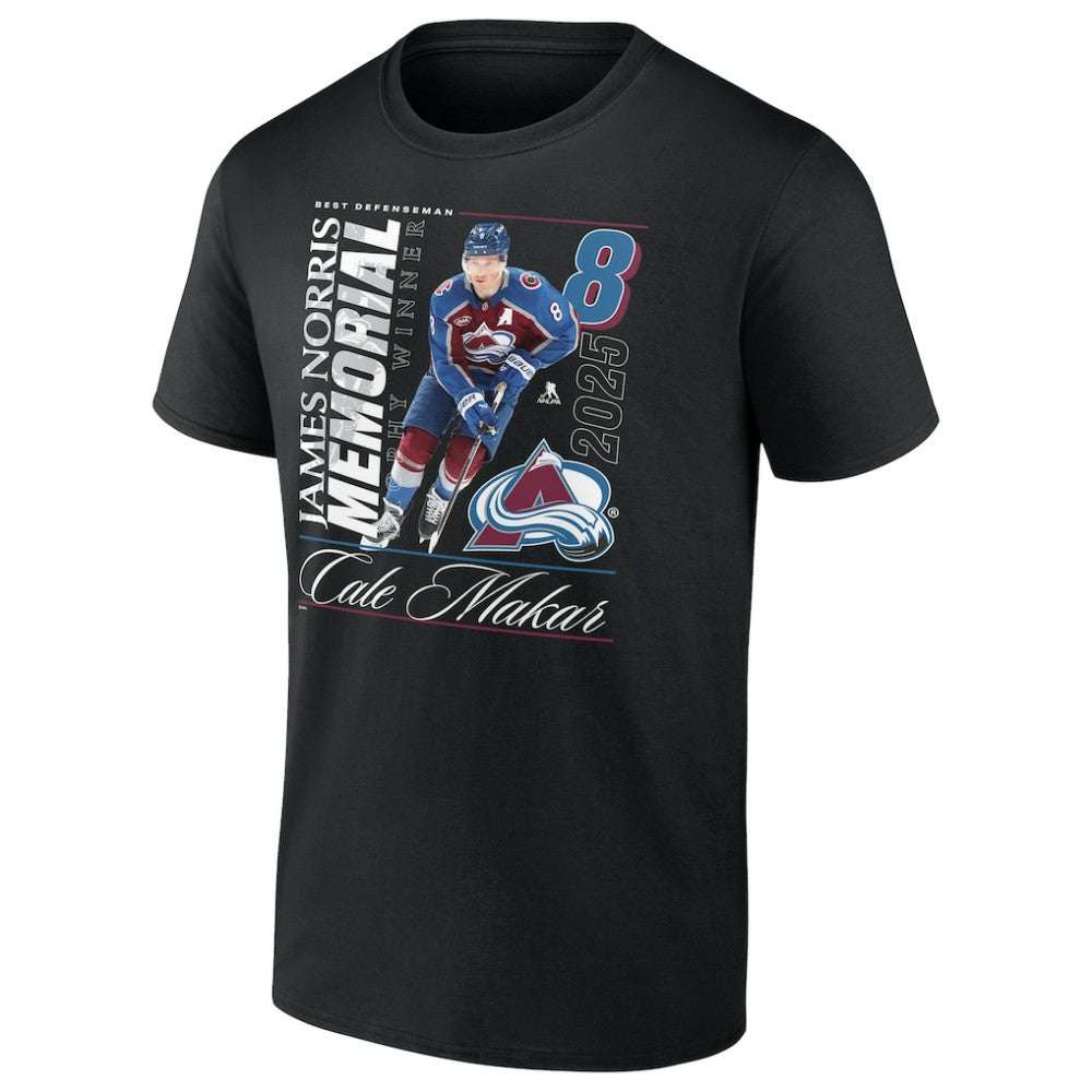 Cale Makar Colorado Avalanche 2025 Norris Trophy Winner T-Shirt - Black | US 203149065