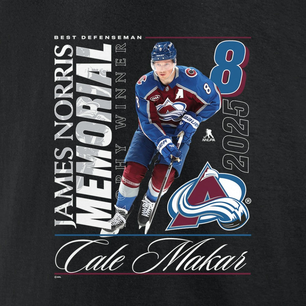 Cale Makar Colorado Avalanche 2025 Norris Trophy Winner T-Shirt - Black | US 203149065