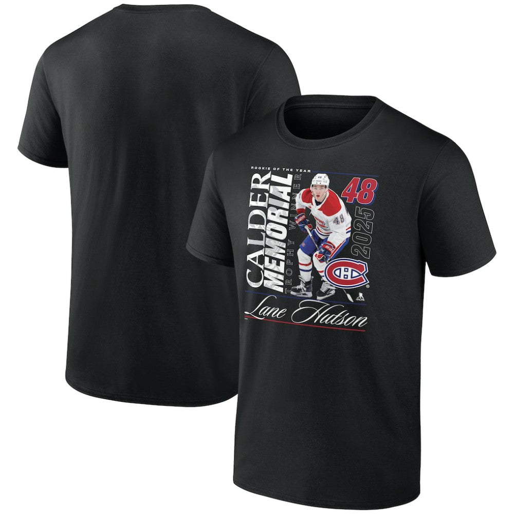 Lane Hutson Montreal Canadiens 2025 Calder Memorial Trophy Winner T-Shirt - Black | US 203149069