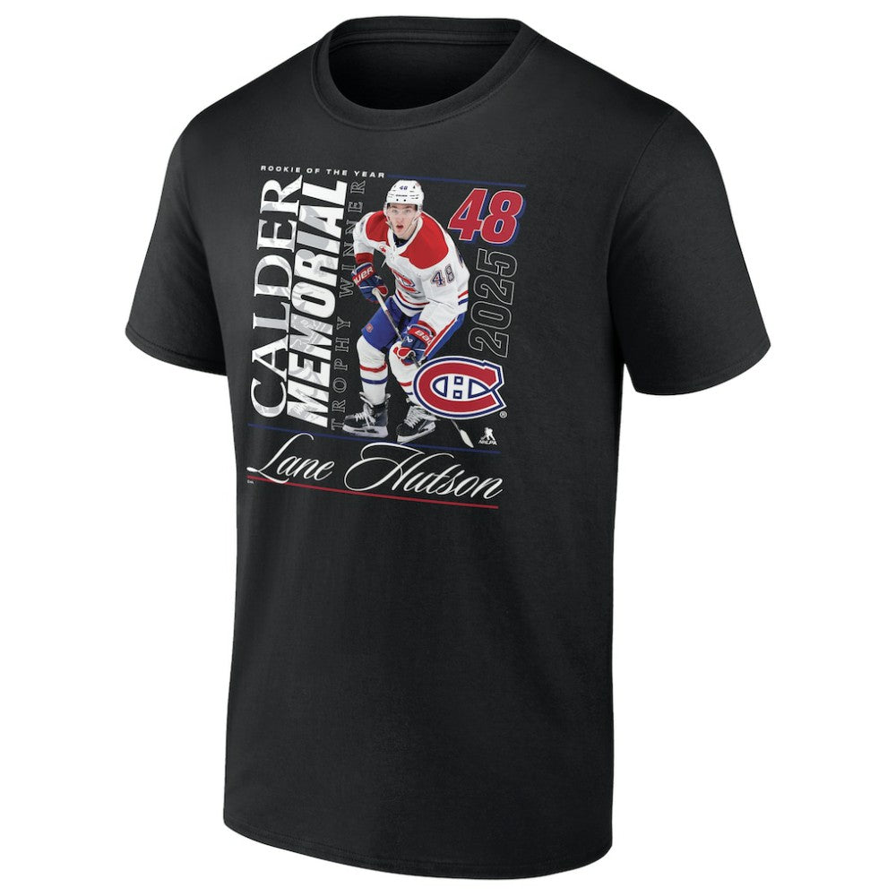 Lane Hutson Montreal Canadiens 2025 Calder Memorial Trophy Winner T-Shirt - Black | US 203149069