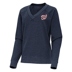Washington Nationals Antigua Women's Varsity Tri-Blend V-Neck Long Sleeve T-Shirt - Heather Navy T-shirts
