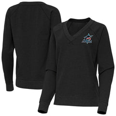 Miami Marlins Antigua Women's Varsity Tri-Blend V-Neck Long Sleeve T-Shirt - Heather Black T-shirts