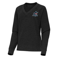 Miami Marlins Antigua Women's Varsity Tri-Blend V-Neck Long Sleeve T-Shirt - Heather Black T-shirts