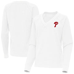 Philadelphia Phillies Antigua Women's Varsity Tri-Blend V-Neck Long Sleeve T-Shirt - White T-shirts