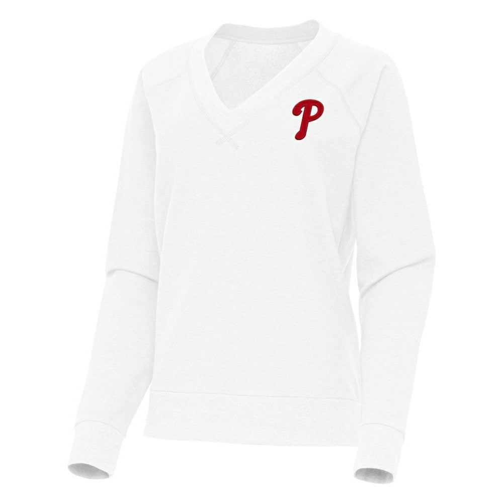 Philadelphia Phillies Antigua Women's Varsity Tri-Blend V-Neck Long Sleeve T-Shirt - White T-shirts