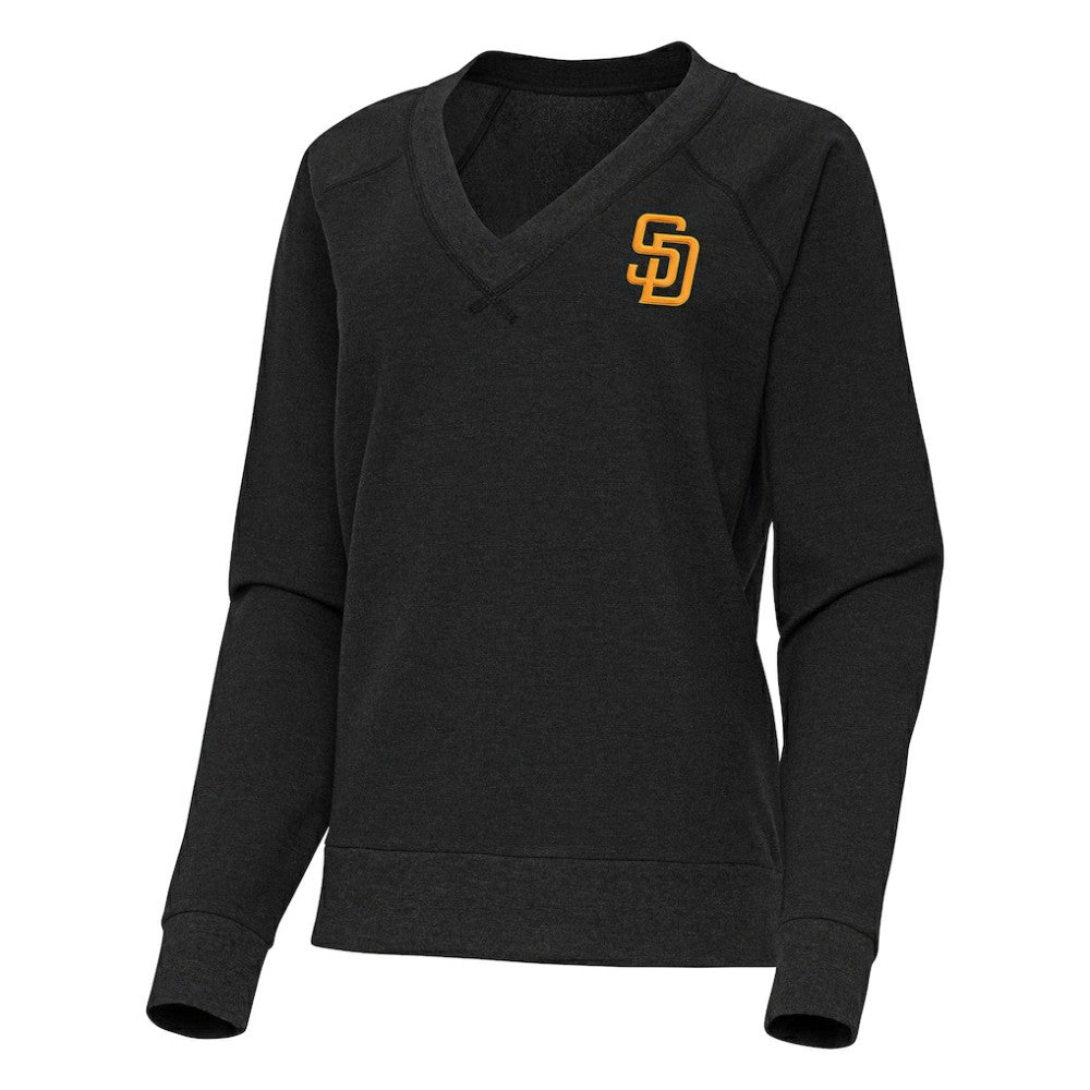 San Diego Padres Antigua Women's Varsity Tri-Blend V-Neck Long Sleeve T-Shirt - Heather Black T-shirts