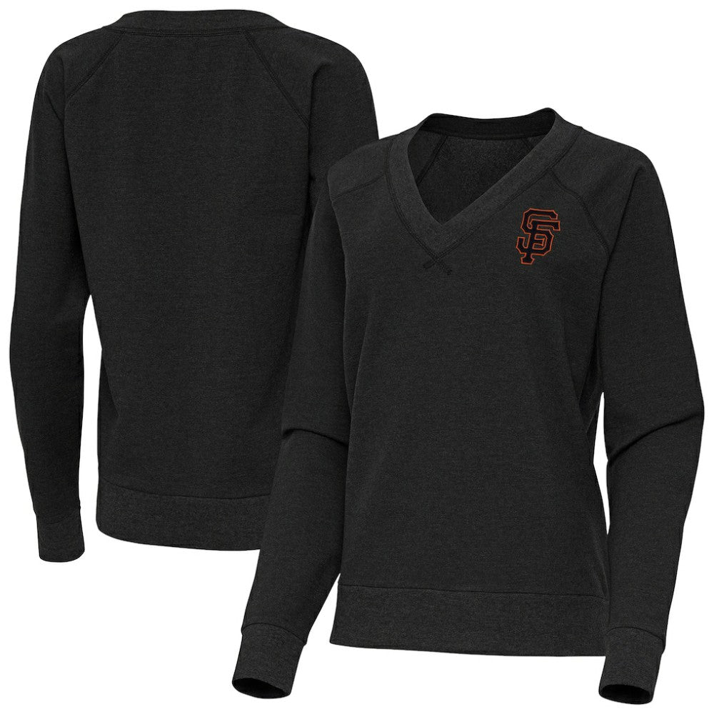 San Francisco Giants Antigua Women's Varsity Tri-Blend V-Neck Long Sleeve T-Shirt - Heather Black T-shirts