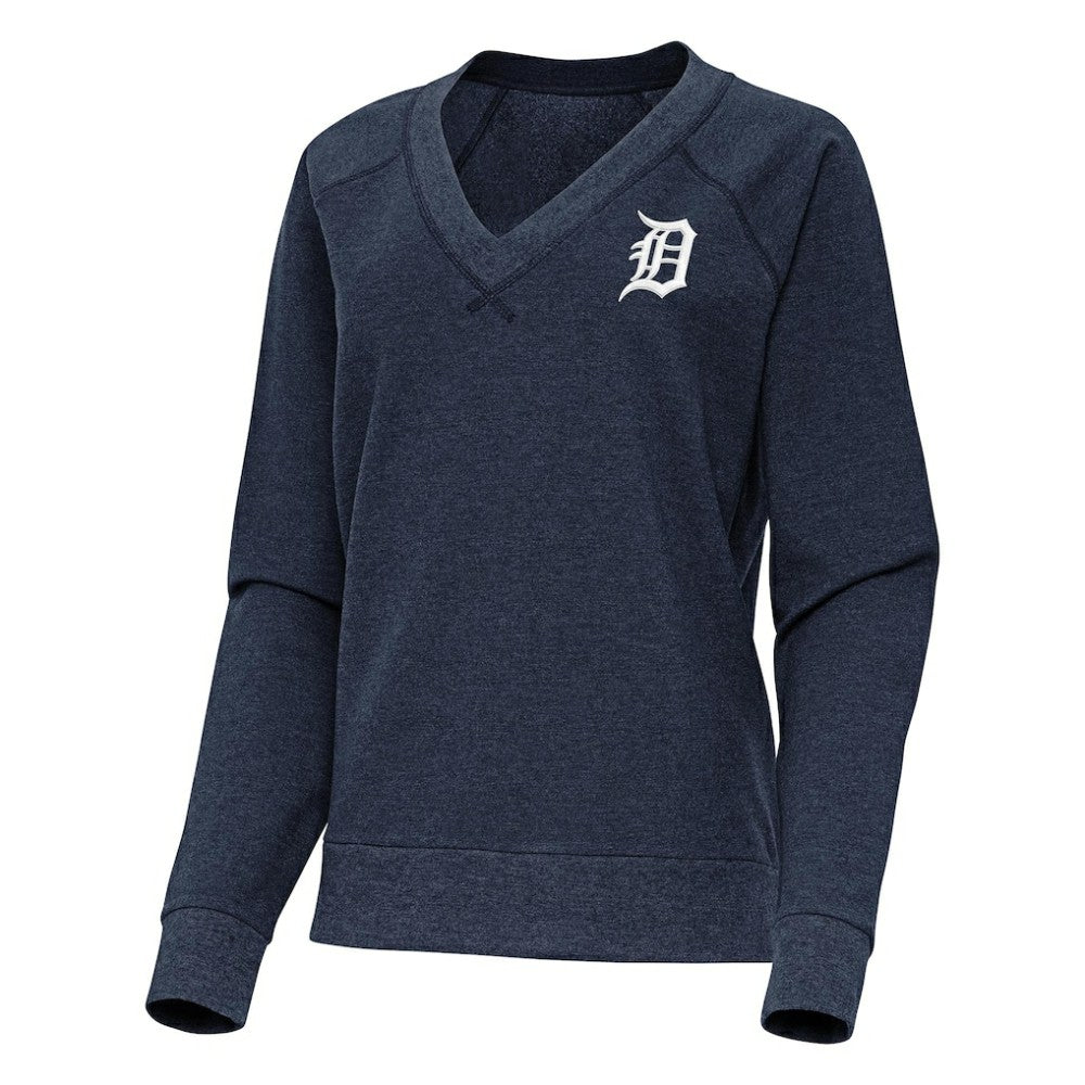 Detroit Tigers Antigua Women's Varsity Tri-Blend V-Neck Long Sleeve T-Shirt - Heather Navy T-shirts
