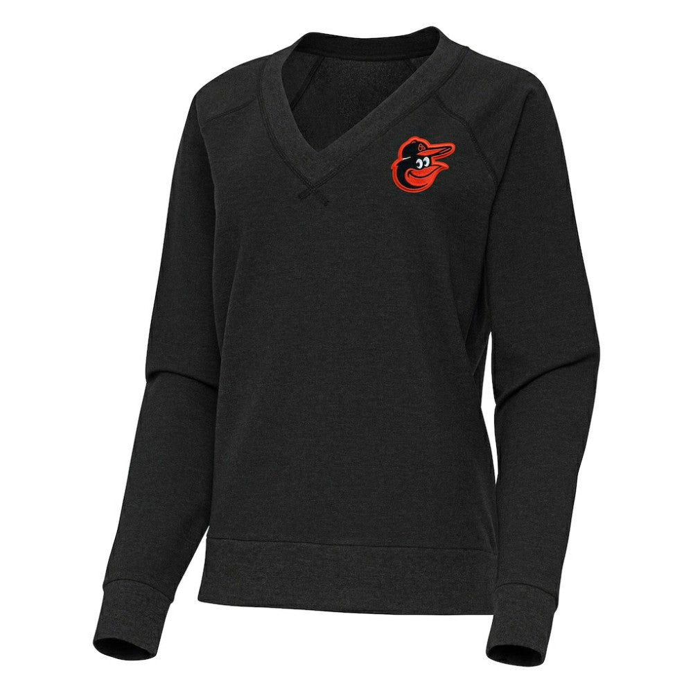 Baltimore Orioles Antigua Women's Varsity Tri-Blend V-Neck Long Sleeve T-Shirt - Heather Black T-shirts