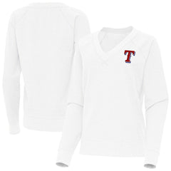 Texas Rangers Antigua Women's Varsity Tri-Blend V-Neck Long Sleeve T-Shirt - White T-shirts