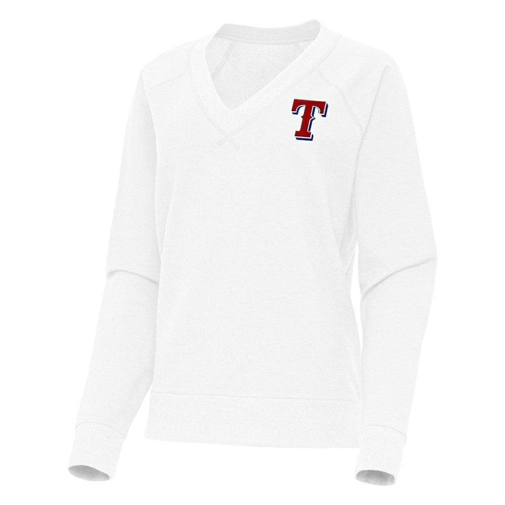 Texas Rangers Antigua Women's Varsity Tri-Blend V-Neck Long Sleeve T-Shirt - White T-shirts