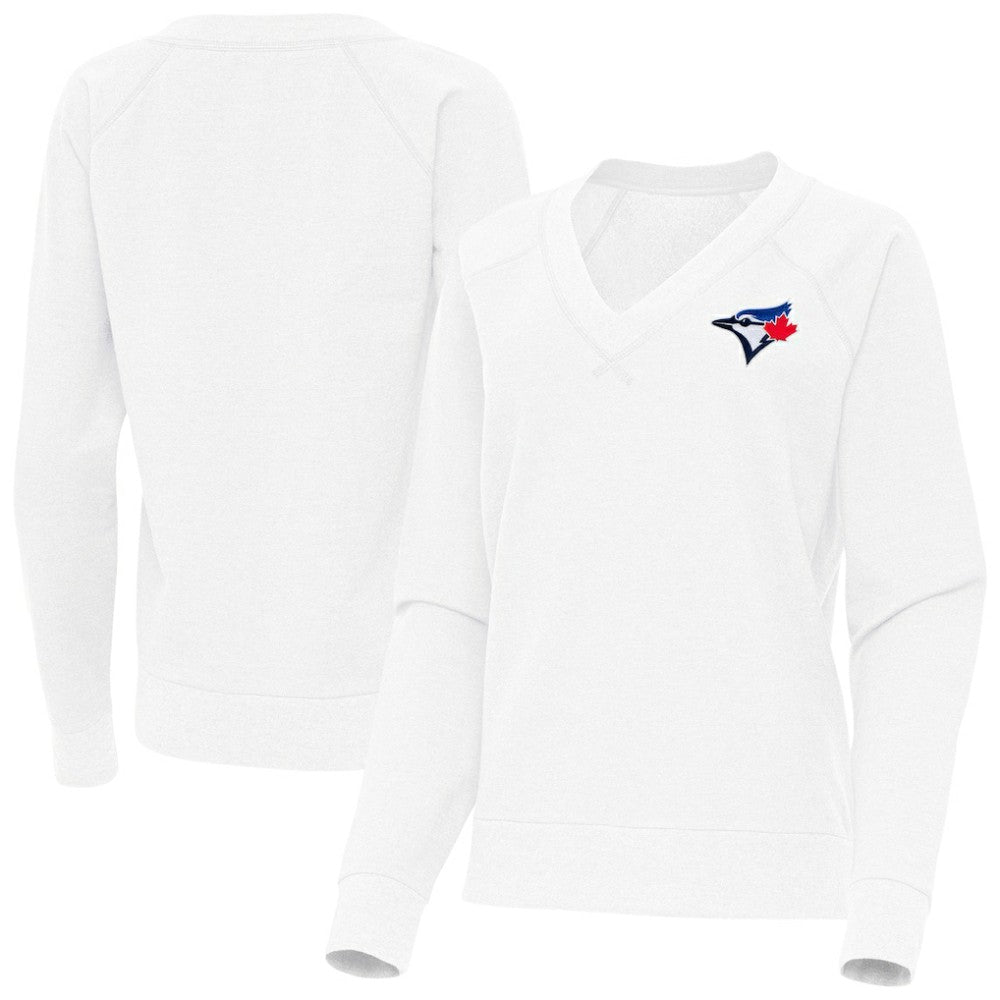 Toronto Blue Jays Antigua Women's Varsity Tri-Blend V-Neck Long Sleeve T-Shirt - White T-shirts