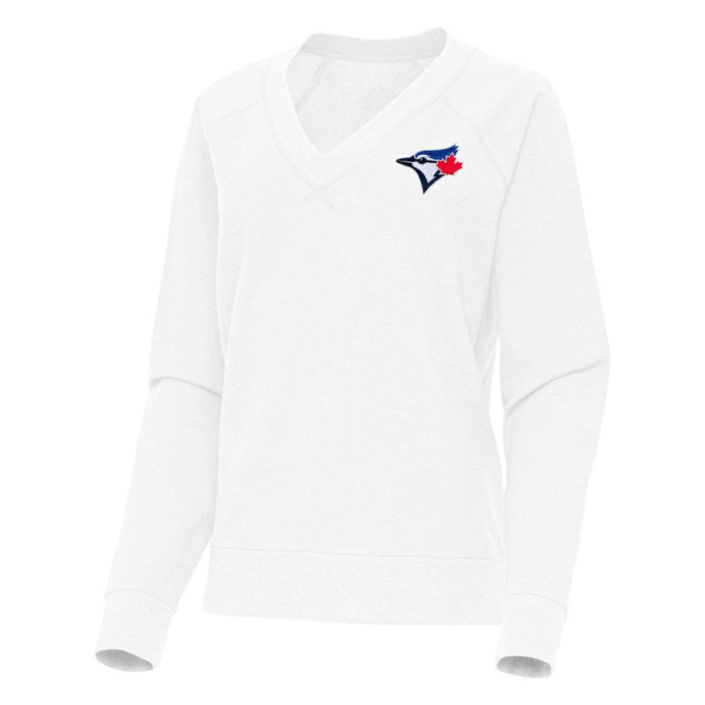 Toronto Blue Jays Antigua Women's Varsity Tri-Blend V-Neck Long Sleeve T-Shirt - White T-shirts