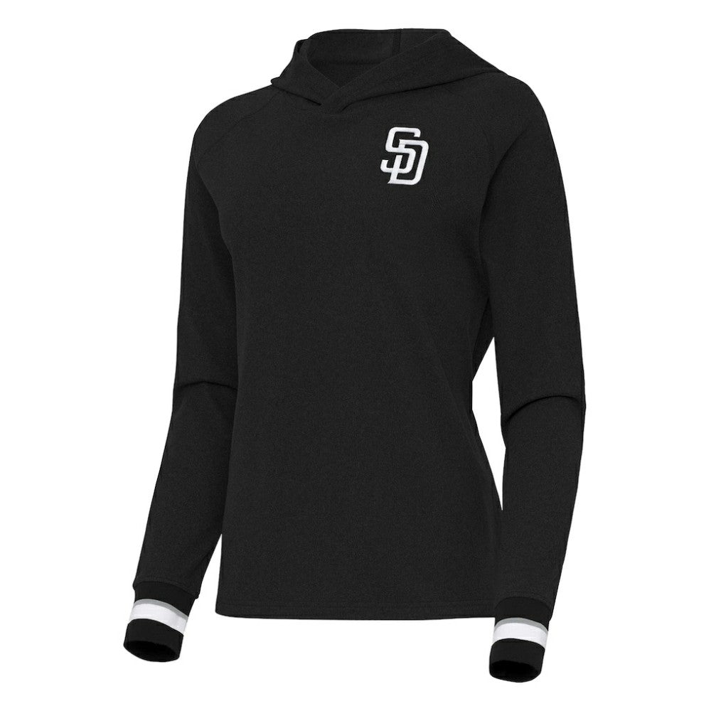 San Diego Padres Antigua Women's Trek Pullover Hoodie - Black Hoodies