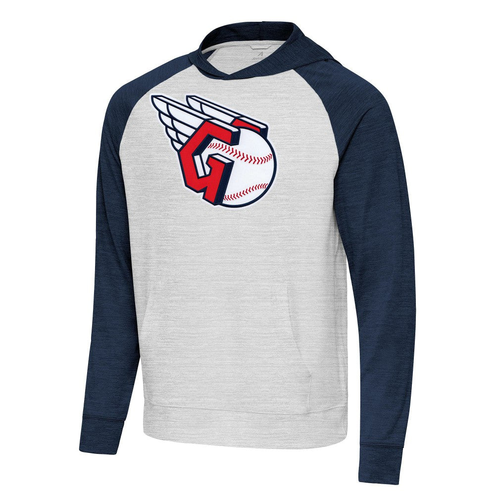 Cleveland Guardians Antigua Urgent Pullover Hoodie - Heather Navy/Gray Hoodies