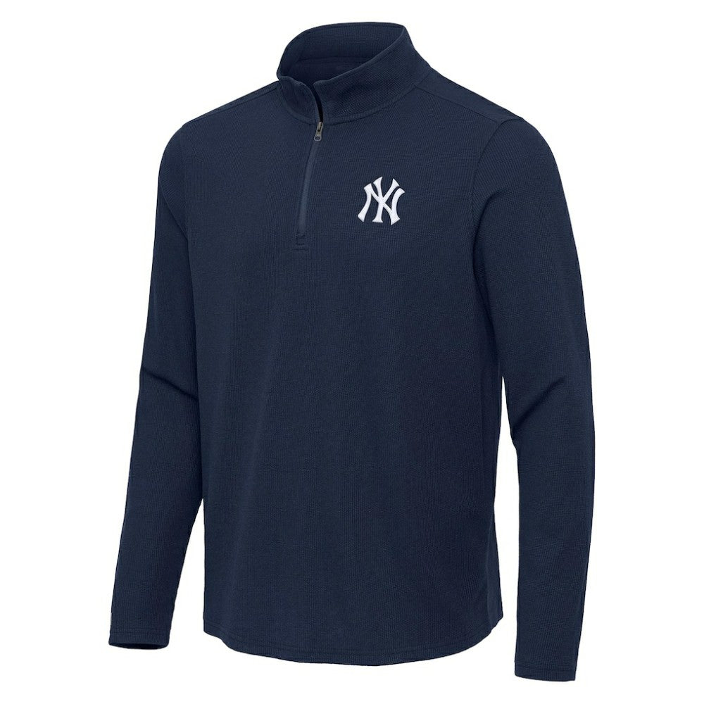 New York Yankees Antigua Sync Tri-Blend Quarter-Zip Pullover - Heather Navy Pullover