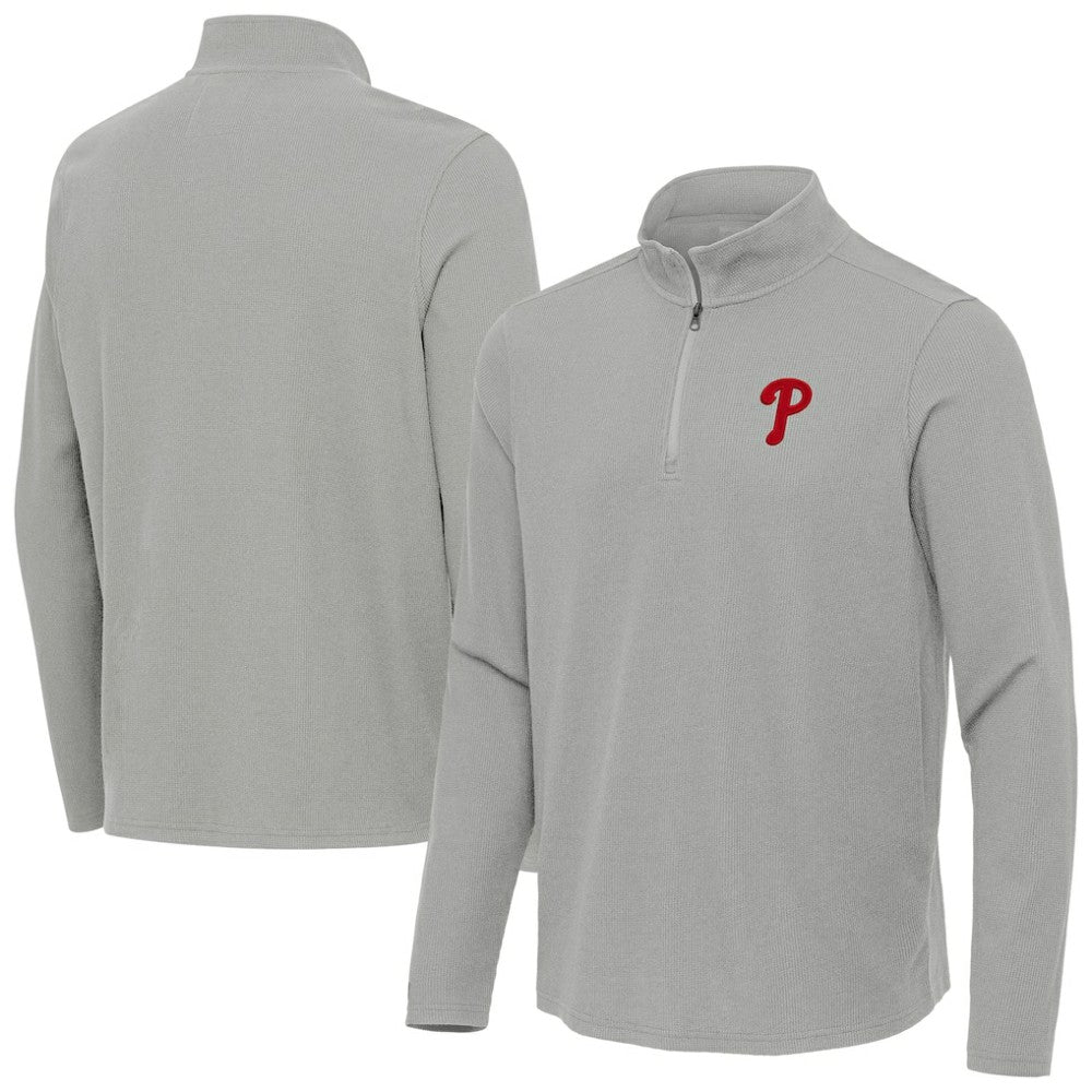 Philadelphia Phillies Antigua Sync Tri-Blend Quarter-Zip Pullover - Heather Gray Pullover