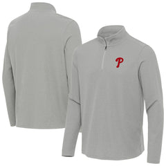 Philadelphia Phillies Antigua Sync Tri-Blend Quarter-Zip Pullover - Heather Gray Pullover