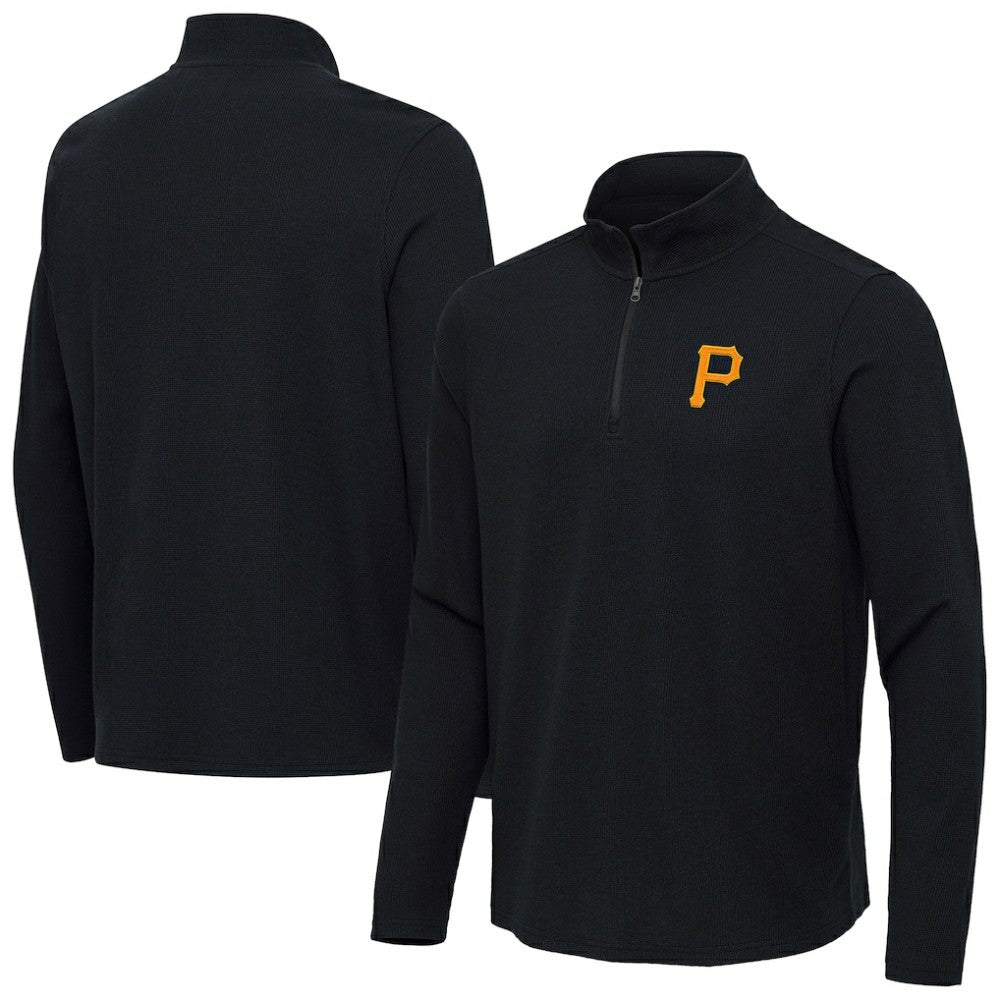 Pittsburgh Pirates Antigua Sync Tri-Blend Quarter-Zip Pullover - Heather Black Pullover