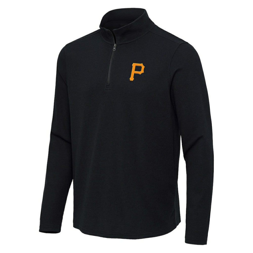 Pittsburgh Pirates Antigua Sync Tri-Blend Quarter-Zip Pullover - Heather Black Pullover