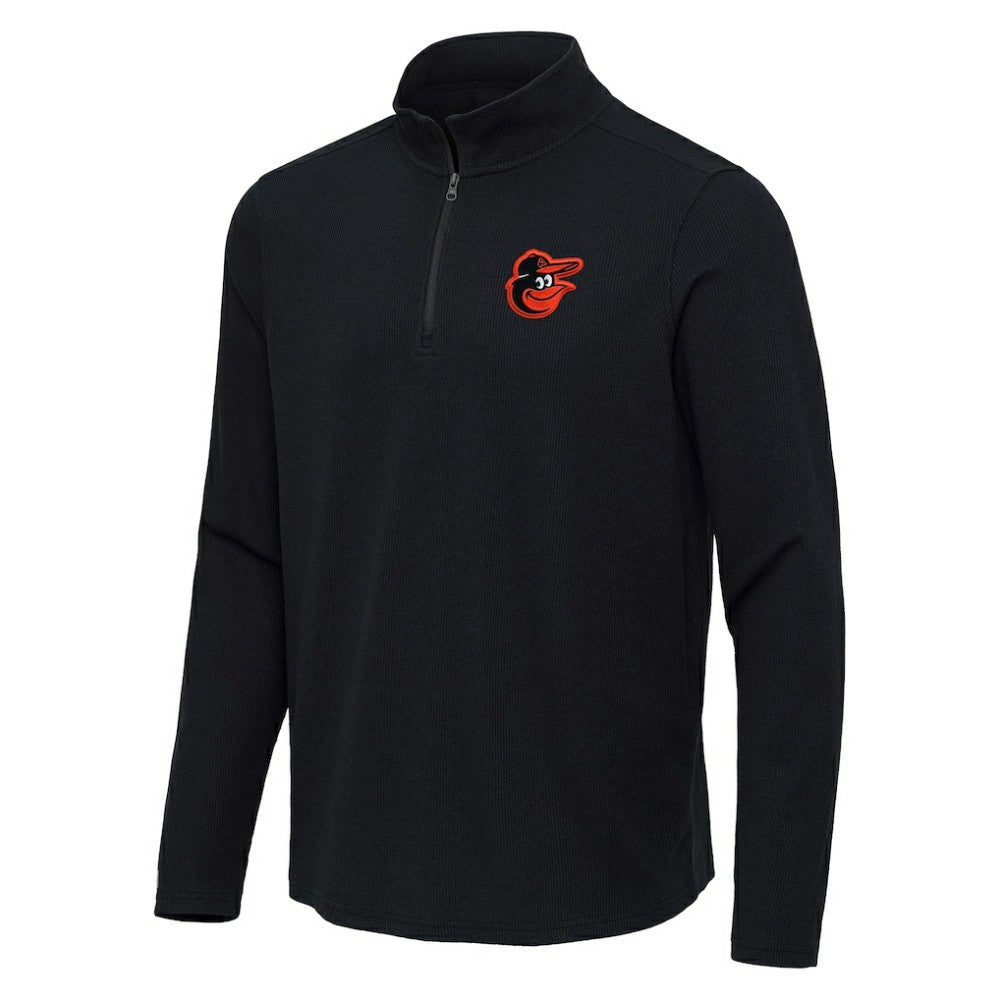 Baltimore Orioles Antigua Sync Tri-Blend Quarter-Zip Pullover - Heather Black Pullover