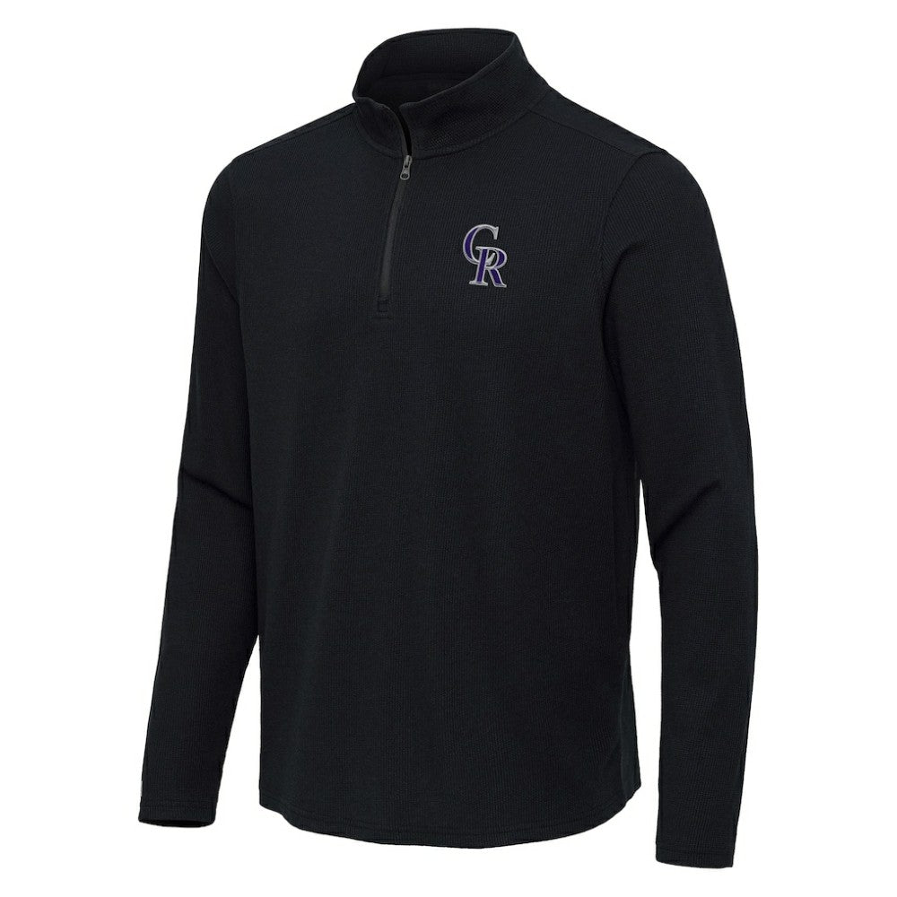 Colorado Rockies Antigua Sync Tri-Blend Quarter-Zip Pullover - Heather Black Pullover