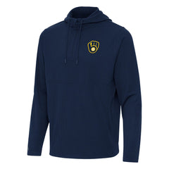 Milwaukee Brewers Antigua Connected Quarter-Zip Pullover Hoodie - Navy Hoodies