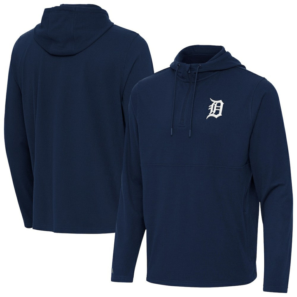 Detroit Tigers Antigua Connected Quarter-Zip Pullover Hoodie - Navy Hoodies