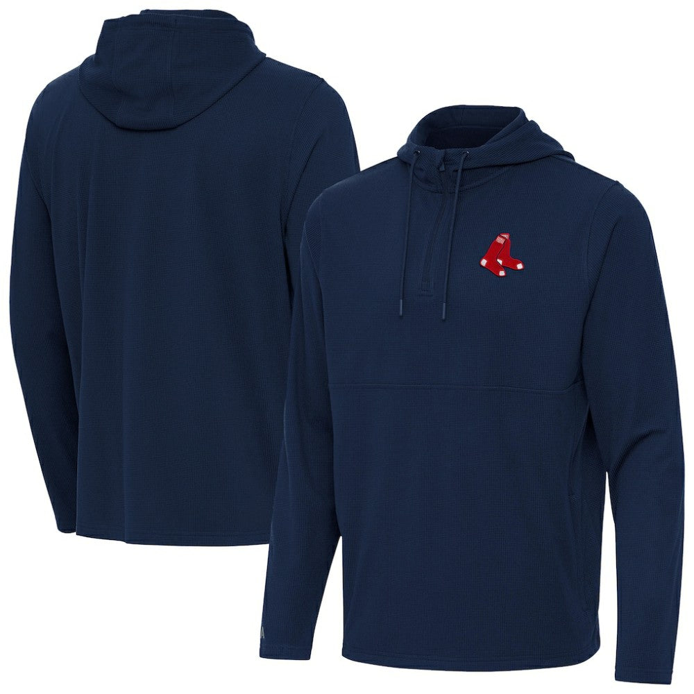Boston Red Sox Antigua Connected Quarter-Zip Pullover Hoodie - Navy Hoodies
