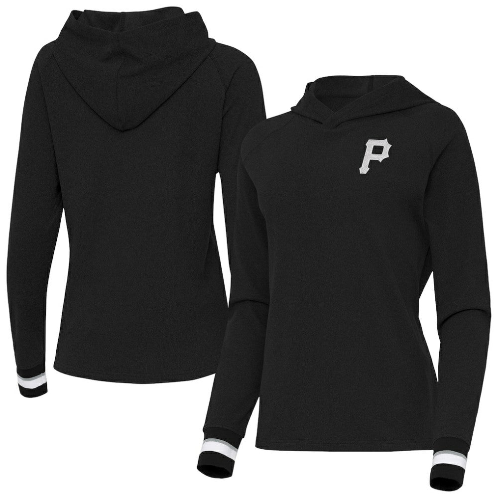 Pittsburgh Pirates Antigua Women's Trek Pullover Hoodie - Black Hoodies