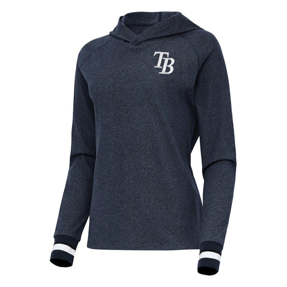 Tampa Bay Rays Antigua Women's Trek Pullover Hoodie - Heather Navy Hoodies