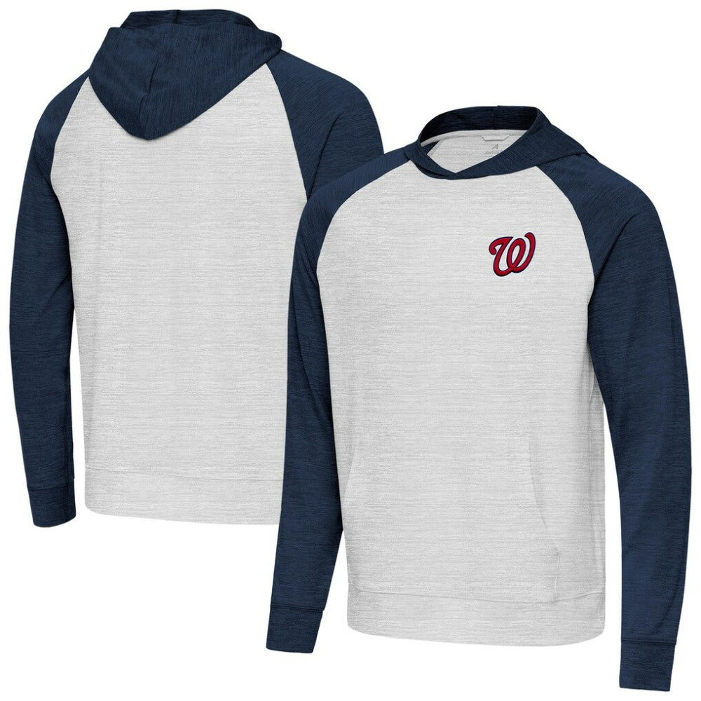 Washington Nationals Antigua Urgent Pullover Hoodie - Heather Navy/Gray Hoodies