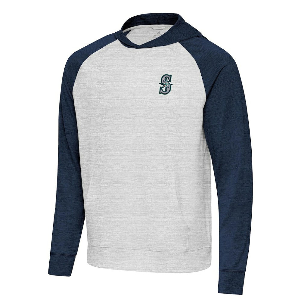 Seattle Mariners Antigua Urgent Pullover Hoodie - Heather Navy/Gray Hoodies