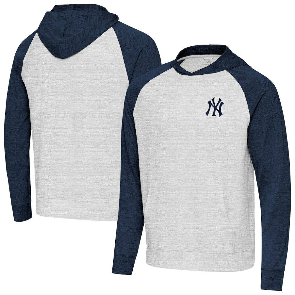 New York Yankees Antigua Urgent Pullover Hoodie - Heather Navy/Gray Hoodies