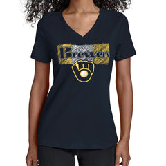 Milwaukee Brewers Starter Women's Team Color Shading V-Neck T-Shirt - Navy T-shirts