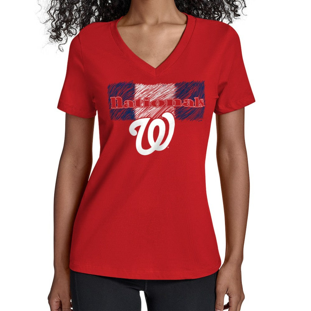 Washington Nationals Starter Women's Team Color Shading V-Neck T-Shirt - Red T-shirts