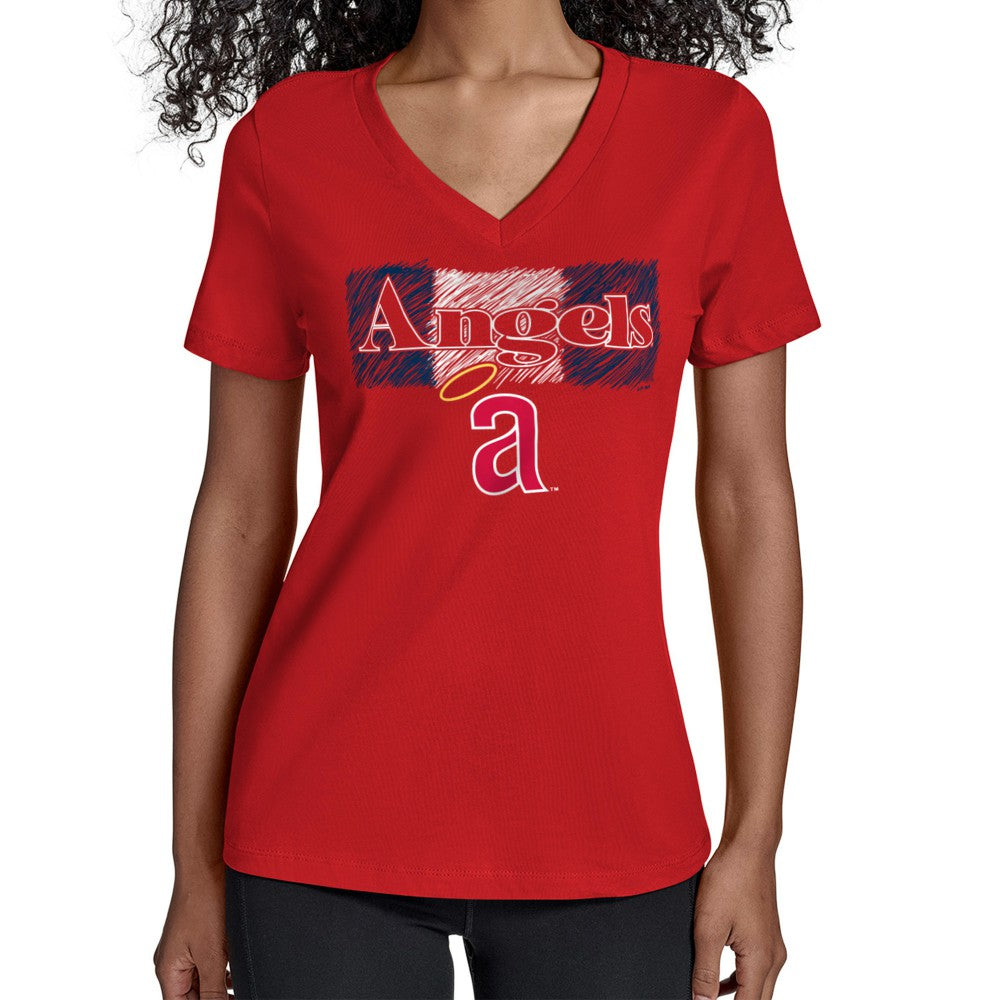 Los Angeles Angels Starter Women's Team Color Shading V-Neck T-Shirt - Red T-shirts