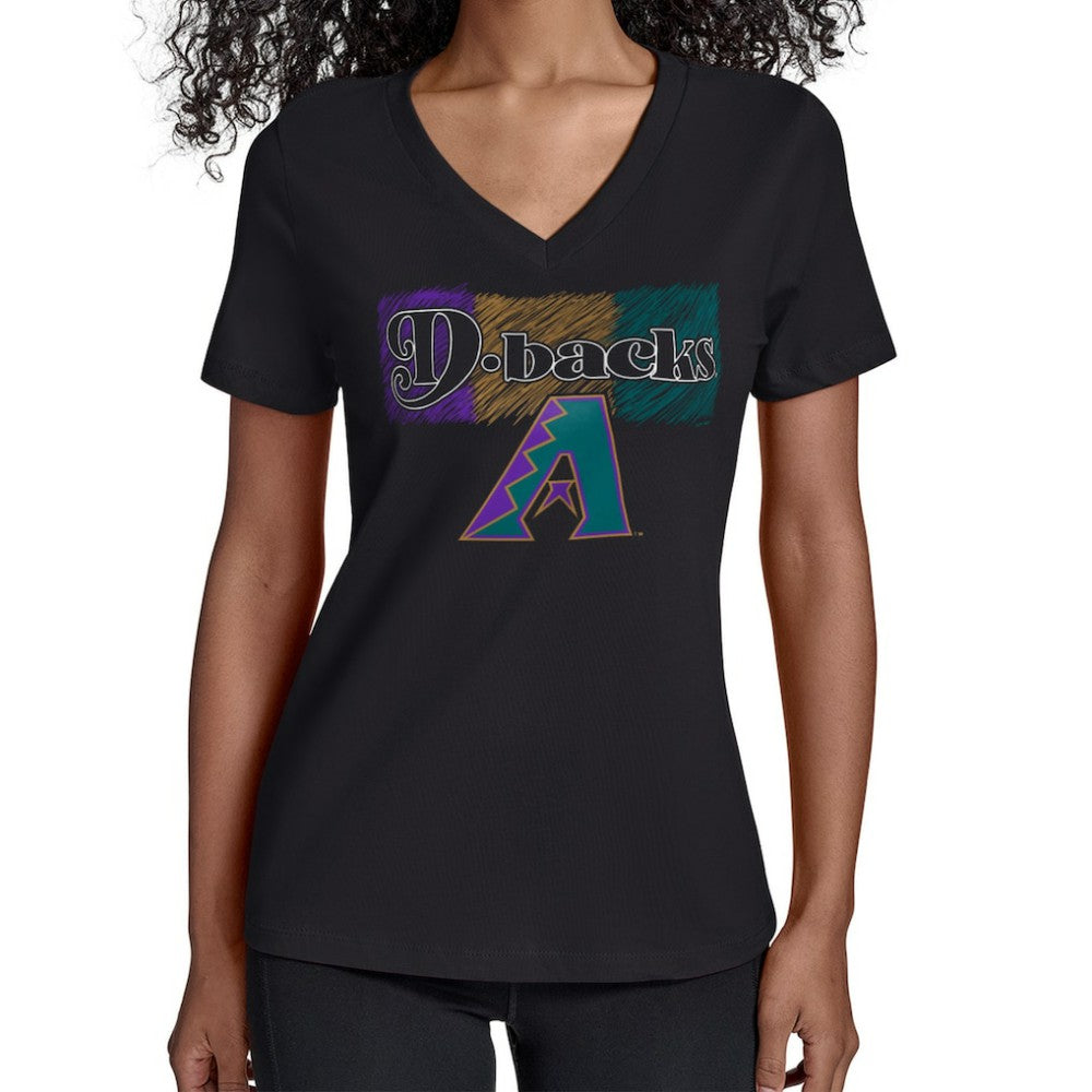 Arizona Diamondbacks Starter Women's Team Color Shading V-Neck T-Shirt - Black T-shirts