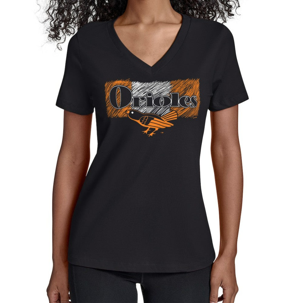 Baltimore Orioles Starter Women's Team Color Shading V-Neck T-Shirt - Black T-shirts