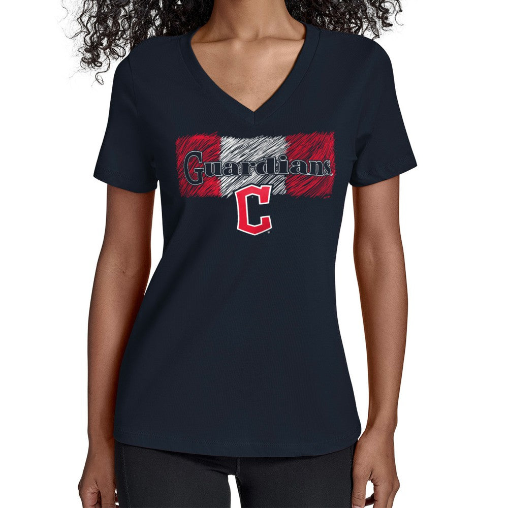 Cleveland Guardians Starter Women's Team Color Shading V-Neck T-Shirt - Navy T-shirts