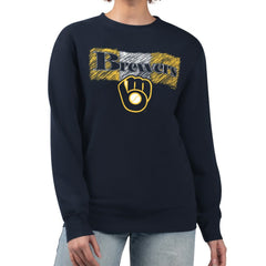 Milwaukee Brewers Starter Women's Team Color Shading Fleece Pullover Sweatshirt - Navy Pullover