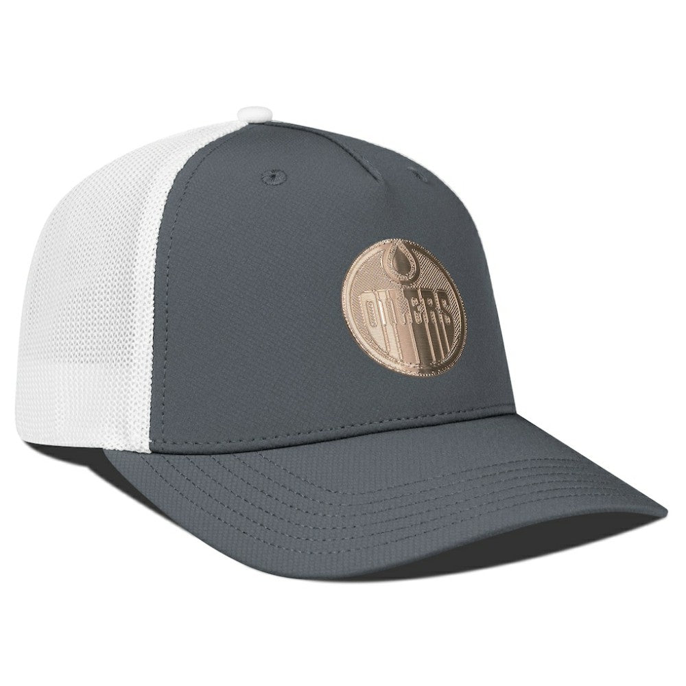 Edmonton Oilers Levelwear Signal Copper Insignia Trucker Adjustable Hat - Charcoal/White | US 203155896