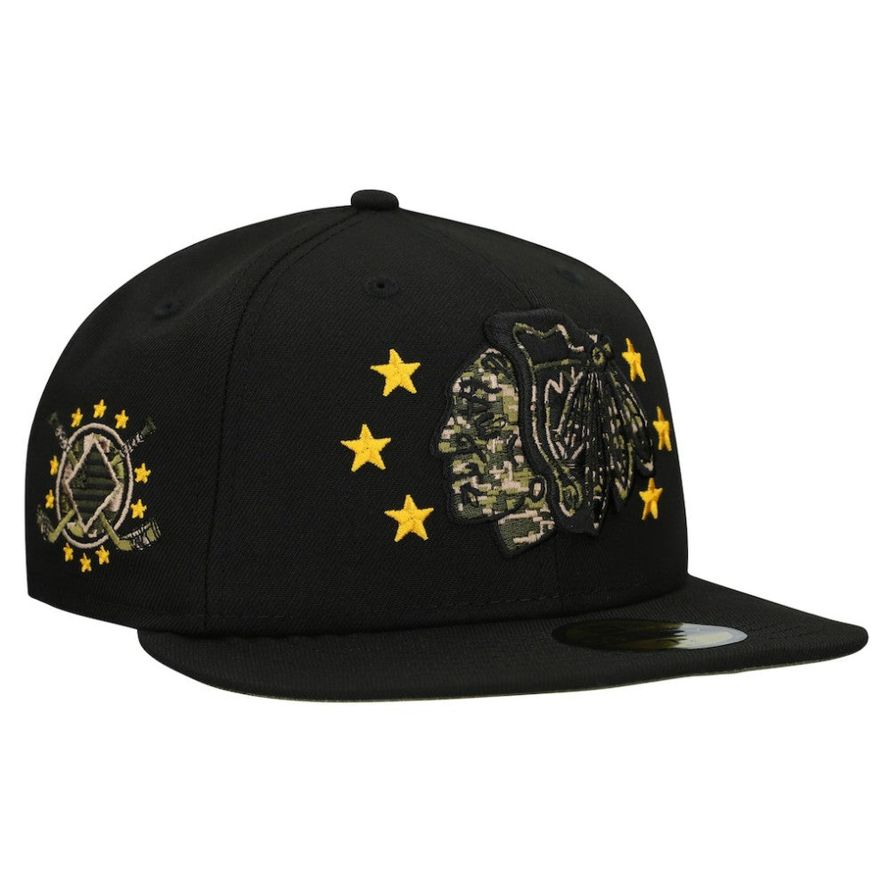 Chicago Blackhawks New Era Military Appreciation Digital Camo Stars 59FIFTY Fitted Hat - Black | US 203156195