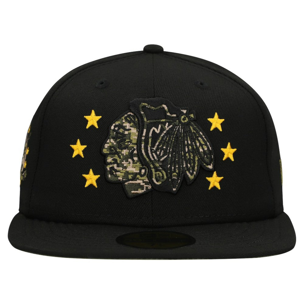 Chicago Blackhawks New Era Military Appreciation Digital Camo Stars 59FIFTY Fitted Hat - Black | US 203156195